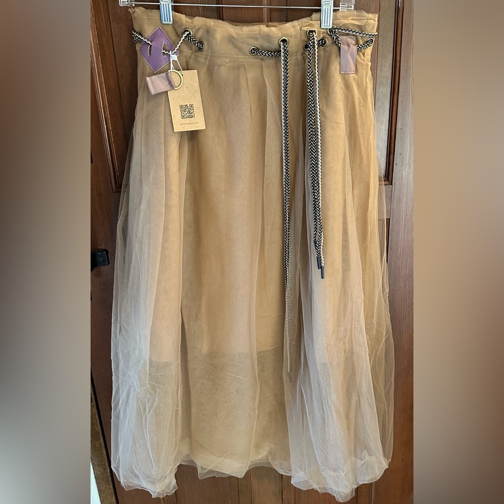 Elegant Light Brown Tule lined Midi Skirt